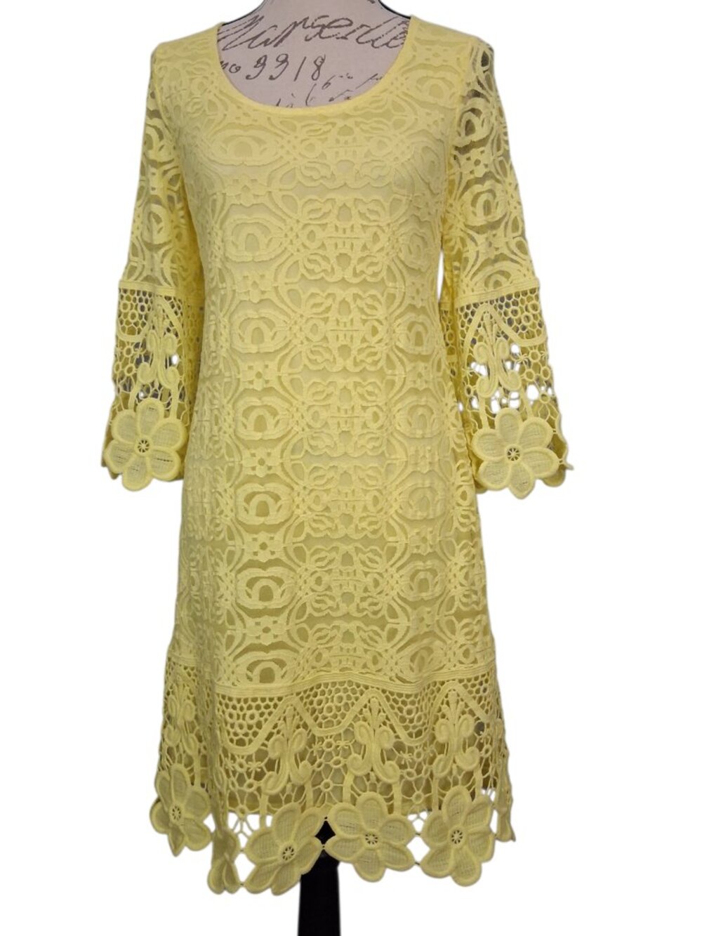 Alfani | Daffodil Yellow Crochet Illusion Shift Dress | Size XS